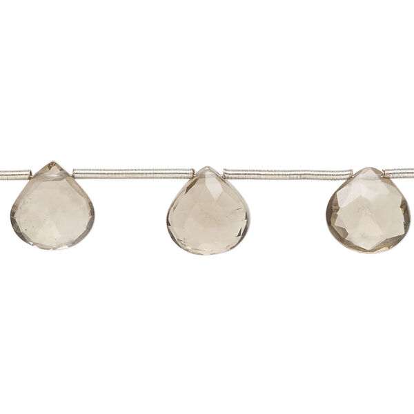 Smoky quartz 1pkg11, hand-cut top-drilled faceted puffed teardrop bead graduated 7-10mm image number 0