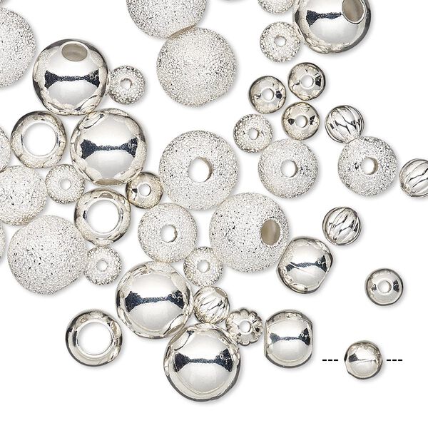 Bead, silver-plated brass, 4-8mm assorted round. Sold per pkg of 50. image number 0