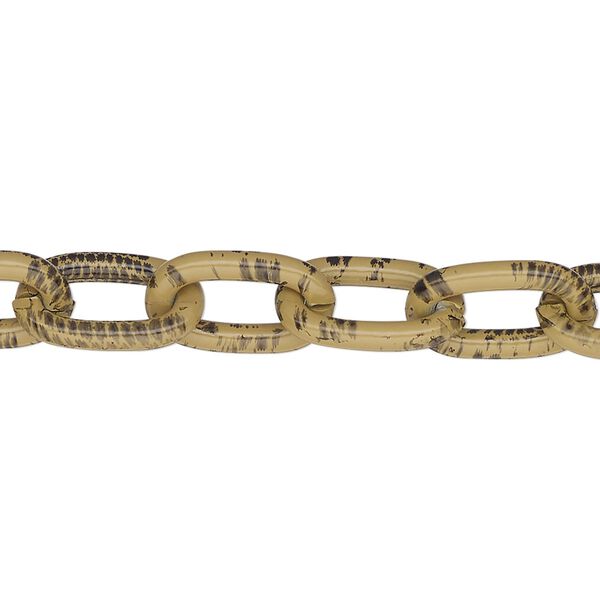 Chain, aluminum, tan and black, 8.9mm oval rolo. Sold per 5-ft section. image number 0