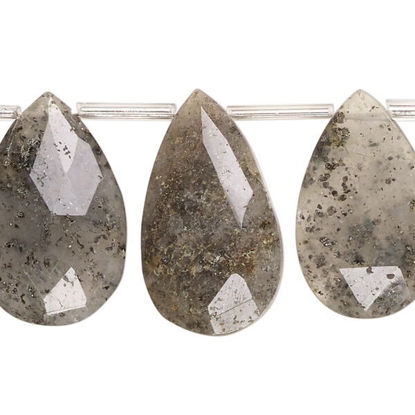 Bead, black spotted quartz (natural), 23x14mm-26x16mm hand-cut top-drilled faceted puffed teardrop with 0.4-1.4mm hole, B grade, Mohs hardness 7. Sold per pkg of 12. image number 0