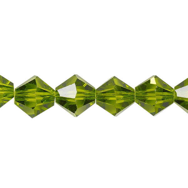 Bead 1pk transparent peridot green, Celestial Crystal® 10mm bicone 8 inch image number 0