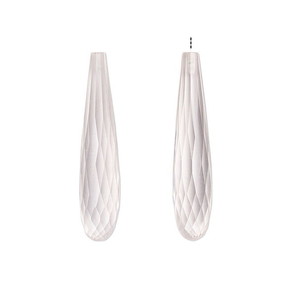 Bead, rose quartz (natural), 27x5mm-28x6mm hand-cut half-drilled faceted teardrop, B grade, Mohs hardness 7. Sold per pkg of 2. image number 0