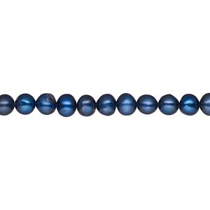 Pearl, cultured freshwater pearl (dyed), iris blue, 4-5mm semi-round, C- grade, Mohs hardness 2-1/2 to 4. Sold per 15" strand, approximately 95 beads.