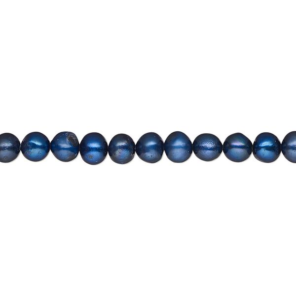 Pearl, cultured freshwater pearl (dyed), iris blue, 4-5mm semi-round, C- grade, Mohs hardness 2-1/2 to 4. Sold per 15" strand, approximately 95 beads. image number 0