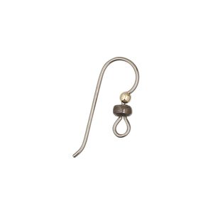 Ear wire fishhook 1pkg2 antique brass-plated niobium / gold-filled, 16mm / 2mm ball / 3x1.5mm heishi / open loop, 20 gauge 1 pair