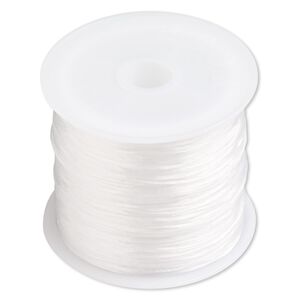 Cord, stretch, elastic floss, white, 0.5mm diameter, 3-pound test. Sold per 150-foot spool.