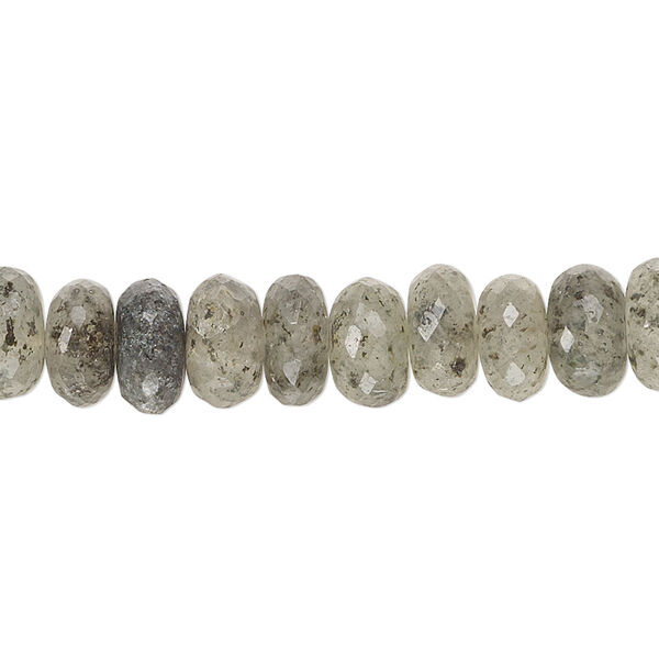 Bead, black spotted quartz (natural), 8x5mm-9x6mm hand-cut faceted rondelle, C+ grade, Mohs hardness 7. Sold per 14-inch strand, approximately 70 beads. image number 0