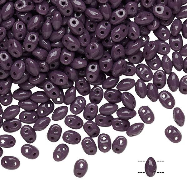 Bead, Preciosa Twin™, Pressed Twin, Czech pressed glass, purple, 5x2.5mm oval with 2 holes. Sold per 10-gram pkg. image number 0