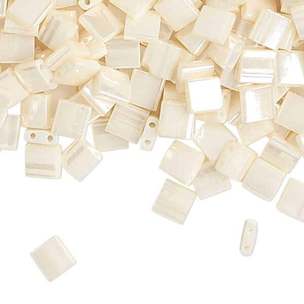 Seed bead, TILA®, glass, pkg/40g, 5mm full tila square, opaque ceylon antique ivory pearl (TL-592). image number 0