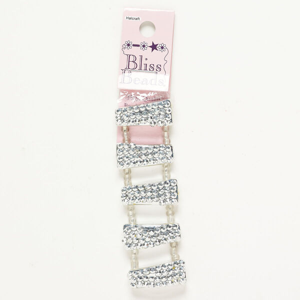 Bead spacer plastic glass 5pk 29x11mm 2-strand slanted triangle, CCB silver finish blue shade image number 0
