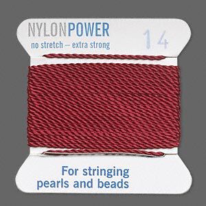 Thread, Griffin, nylon, garnet red, size #14. Sold per 2-meter card (approximately 78 inches).