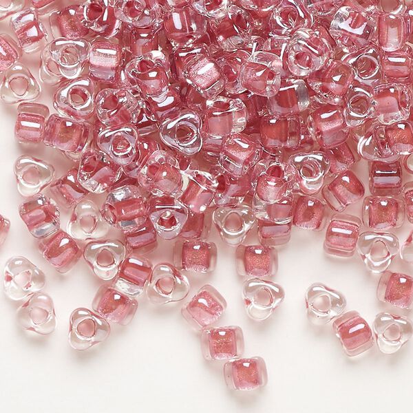 Seed bead, Miyuki, glass, transparent clear color-lined rose, (TR1132), #5 triangle. Sold per 25-gram pkg. image number 0