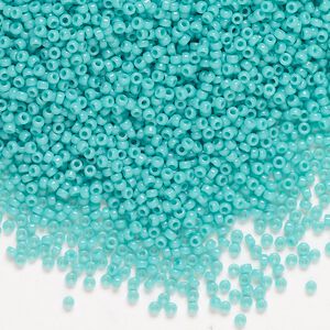 Seed bead, Miyuki, glass, pkg/250g, #15 rocaille, opaque turquoise green (RR-412).