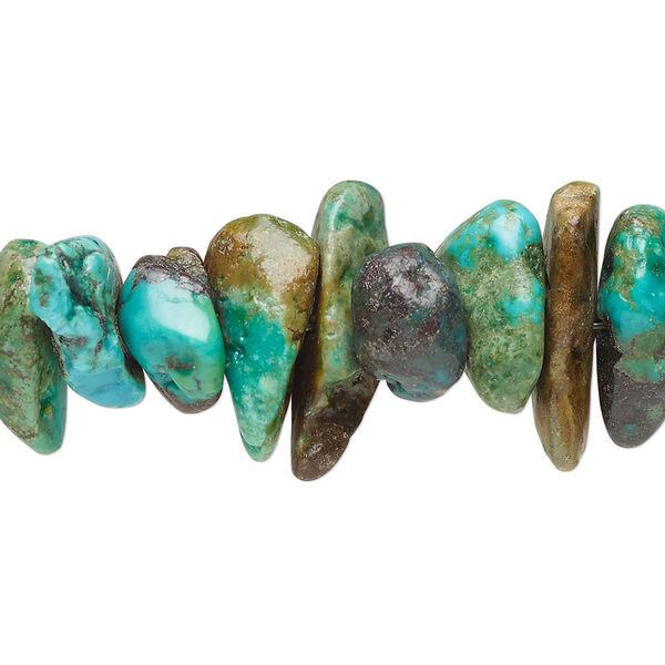 Bead, turquoise (dyed / stabilized), green, medium to extra-large chip, Mohs hardness 5 to 6. Sold per 15-1/2 to 16-inch strand. image number 0