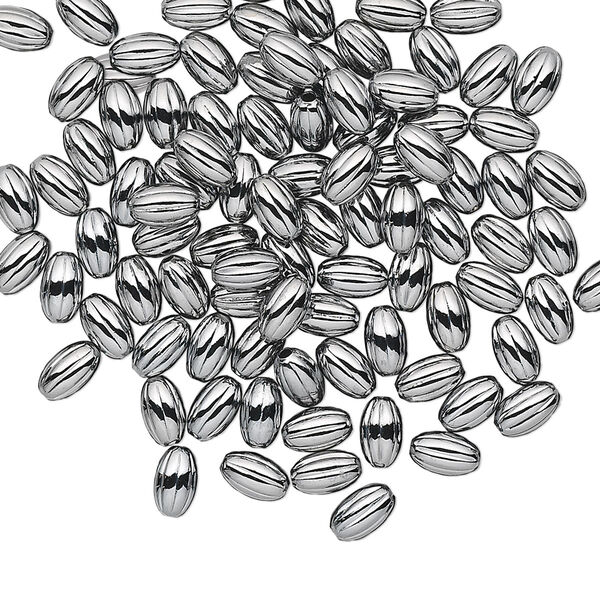 Bead, gunmetal-plated brass, 5x3mm corrugated oval. Sold per pkg of 100. image number 0
