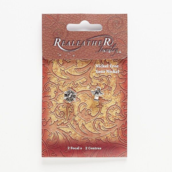 Component, antiqued silver-finished steel and "pewter" (zinc-based alloy), 12x12mm flower with loop and screw fastener. Sold per pkg of 2. image number 0