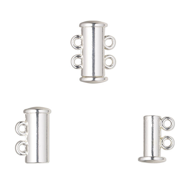 Clasp, 2-strand magnetic slide lock, silver-finished "pewter" (zinc-based alloy), 14.5x6.5mm tube. Sold per pkg of 2. image number 0