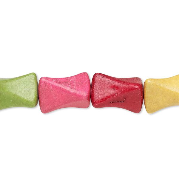 Bead, "howlite" (imitation) resin. mixed colors, 13x9x8mm-13x9x9mm twisted triangle tube. Sold per 15-inch strand. image number 0