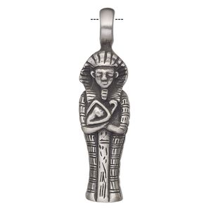 Pendant, Powerful Pewter Pendants, antiqued pewter (tin-based alloy), 58x15mm single-sided pharaoh with 6mm hole. Sold individually.