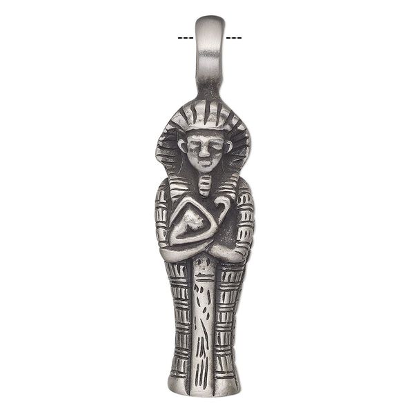 Pendant, Powerful Pewter Pendants, antiqued pewter (tin-based alloy), 58x15mm single-sided pharaoh with 6mm hole. Sold individually. image number 0