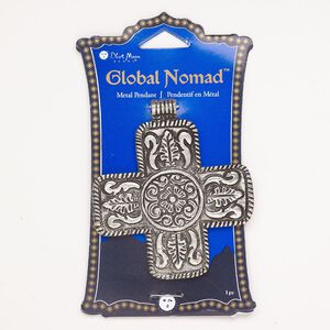 Focal "pewter" zinc-based alloy 1pk 2.75x2.5 inch cross  leaf flower, antique silver finish