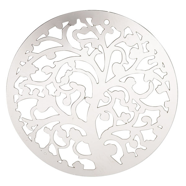 Focal, Lazer Lace™, stainless steel, 40mm single-sided domed round with tree design. Sold per pkg of 2. image number 0