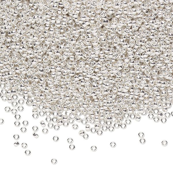 Seed bead, Miyuki, glass, pkg/4g, #15 rocaille, opaque silver-plated, (RR-961). image number 0