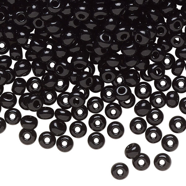 Seed bead, Preciosa Ornela Czech glass, pkg/50g, #6 rocaille, opaque black, (23980). image number 0