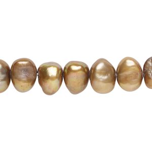 Freshwater pearl 1pkg1, flat-sided potato, 15 inch golden copper 7-9mm cultured