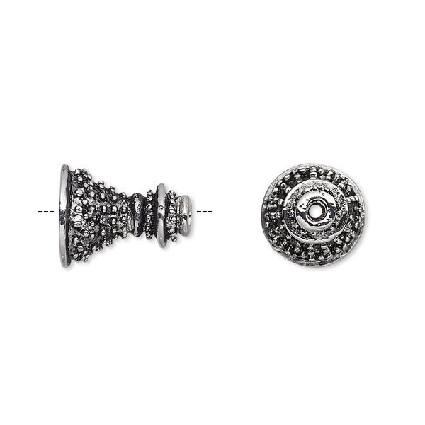Cone, antique silver-plated bronze, 14x11mm textured, 8.5mm inside diameter. Sold individually. image number 0