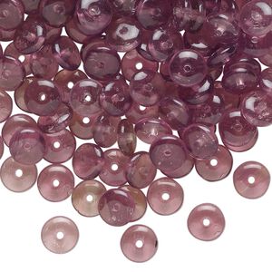 Bead, pressed glass, translucent purple, 6x3mm rondelle. Sold per 1-ounce pkg, approximately 210 beads.