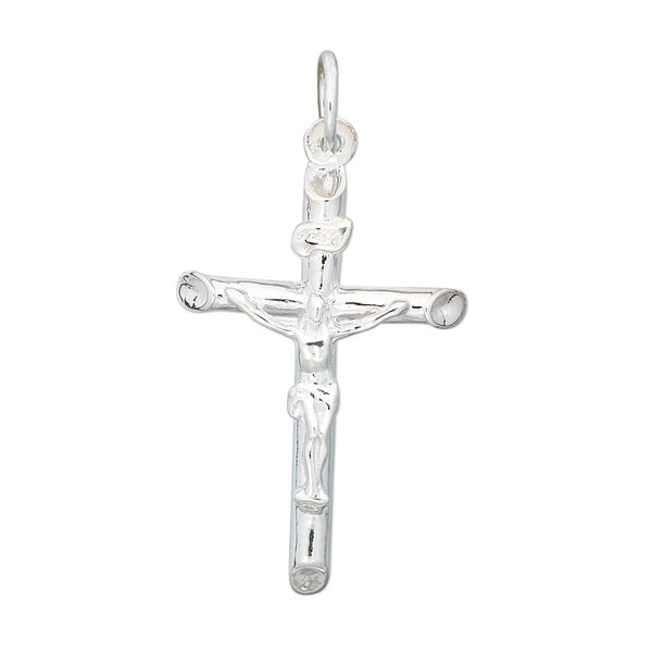 Drop, sterling silver, 28x19mm plain rounded crucifix. Sold individually. image number 0