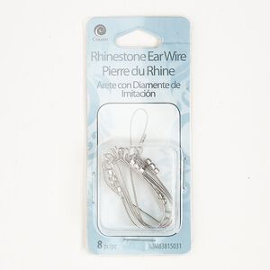 Ear wire, silver-finished steel and glass, clear, 37mm kidney with open loop, 21 gauge. Sold per pkg of 4 pairs.