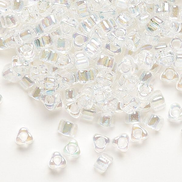 Seed bead, Miyuki, glass, transparent iris clear, (TR1151), #5 triangle. Sold per 25-gram pkg. image number 0