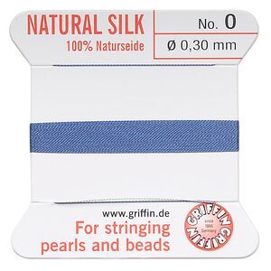Thread, Griffin, silk, blue, size #0. Sold per 2-meter card (approximately 78 inches).