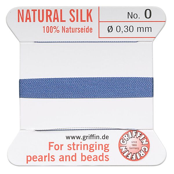 Thread, Griffin, silk, blue, size #0. Sold per 2-meter card (approximately 78 inches). image number 0