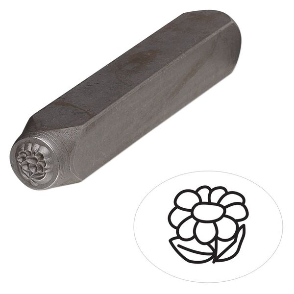 Stamp punch, tempered chrome vanadium steel, 6x5mm flower, 2-3/4 x 3/8 inches. Sold individually. image number 0
