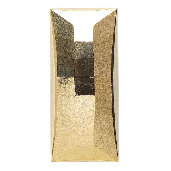 Focal, vintage Czech glass, opaque gold and black, 45x20mm faceted rectangle flat back. Sold individually. image number 0