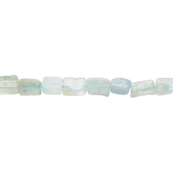 Bead, aquamarine (heated), 5x4mm-8x5mm hand-cut flat rectangle, D grade, Mohs hardness 7-1/2 to 8. Sold per 13-inch strand. image number 0