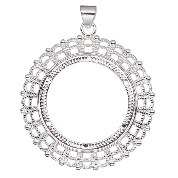 Pendant, silver-plated "pewter" (zinc-based alloy), 54mm fancy round with 38mm round setting. Sold per pkg of 2. image number 0