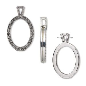 Pendant, Almost Instant Jewelry®, antique silver-plated brass and rubber, 46x27.5mm single-sided hinged oval with 30x22mm oval setting. Sold individually.