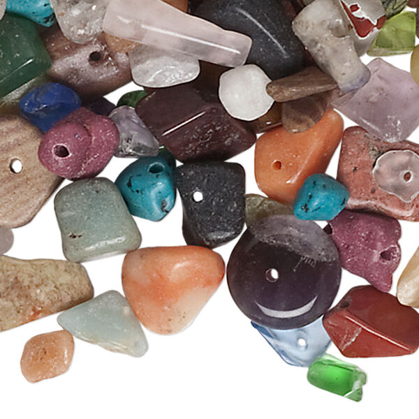 Bead mix, multi-gemstone / mother-of-pearl shell (natural / bleached / dyed / manmade / imitation) / glass, mixed colors, mini to extra-large chip and mini to small nugget. Sold per 1/2 pound pkg, approximately 600 beads. image number 0