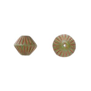 Bead, Preciosa, Czech pressed glass, opaque light aqua matte copper, 11mm fluted bicone. Sold per pkg of 12.