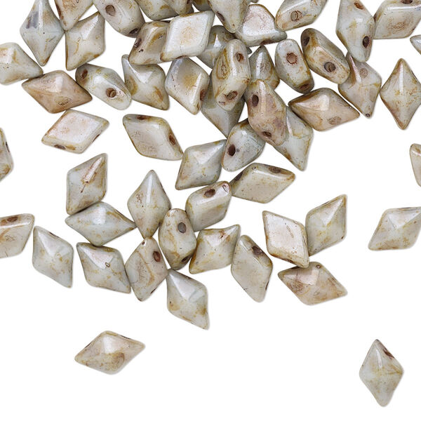 Bead, DiamonDuo™, Czech pressed glass, opaque alabaster luminous green chalk, 8x5mm faceted diamond with flat back and (2) 0.7-0.8mm holes. Sold per 10-gram pkg, approximately 70 beads. image number 0