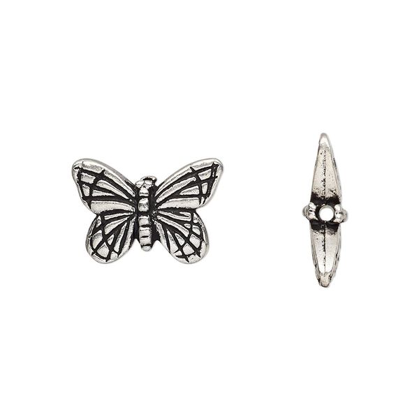Bead, TierraCast®, antique silver-plated pewter (tin-based alloy), 16x11mm double-sided butterfly. Sold per pkg of 2. image number 0