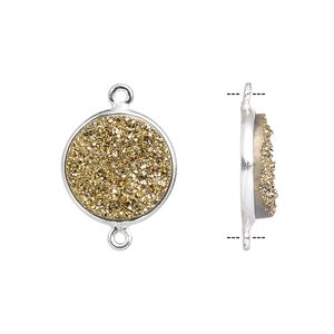 Druzy agate / sterling silver 1pkg1, electrocoated hand-cut flat round link 15mm