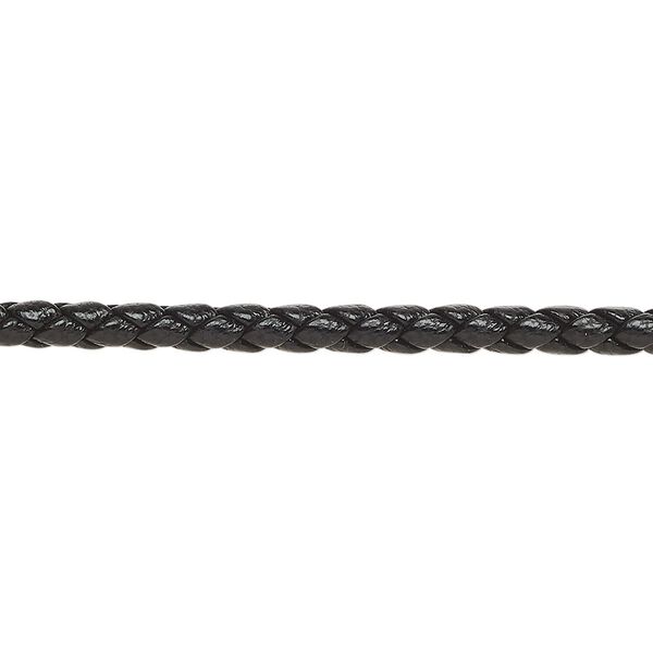 Bolo cord, leatherette, black, 3mm braided round. Sold per 5-yard section. image number 0