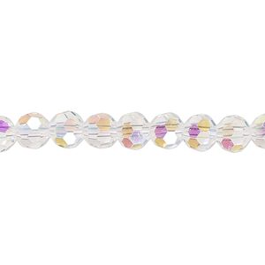 Bead 1pk 32 facets transparent clear AB, Celestial Crystal® 6mm round 15.5-16 inch