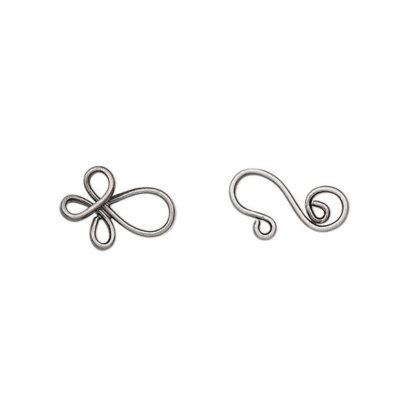Clasp, hook-and-eye, antique silver-plated brass, 22x8.5mm swirl. Sold per pkg of 10. image number 0
