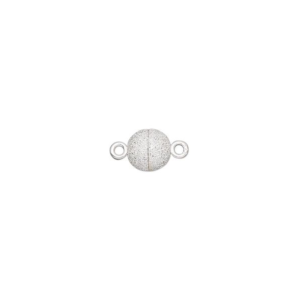 Clasp, magnetic, sterling silver, 6mm stardust round. Sold individually. image number 0